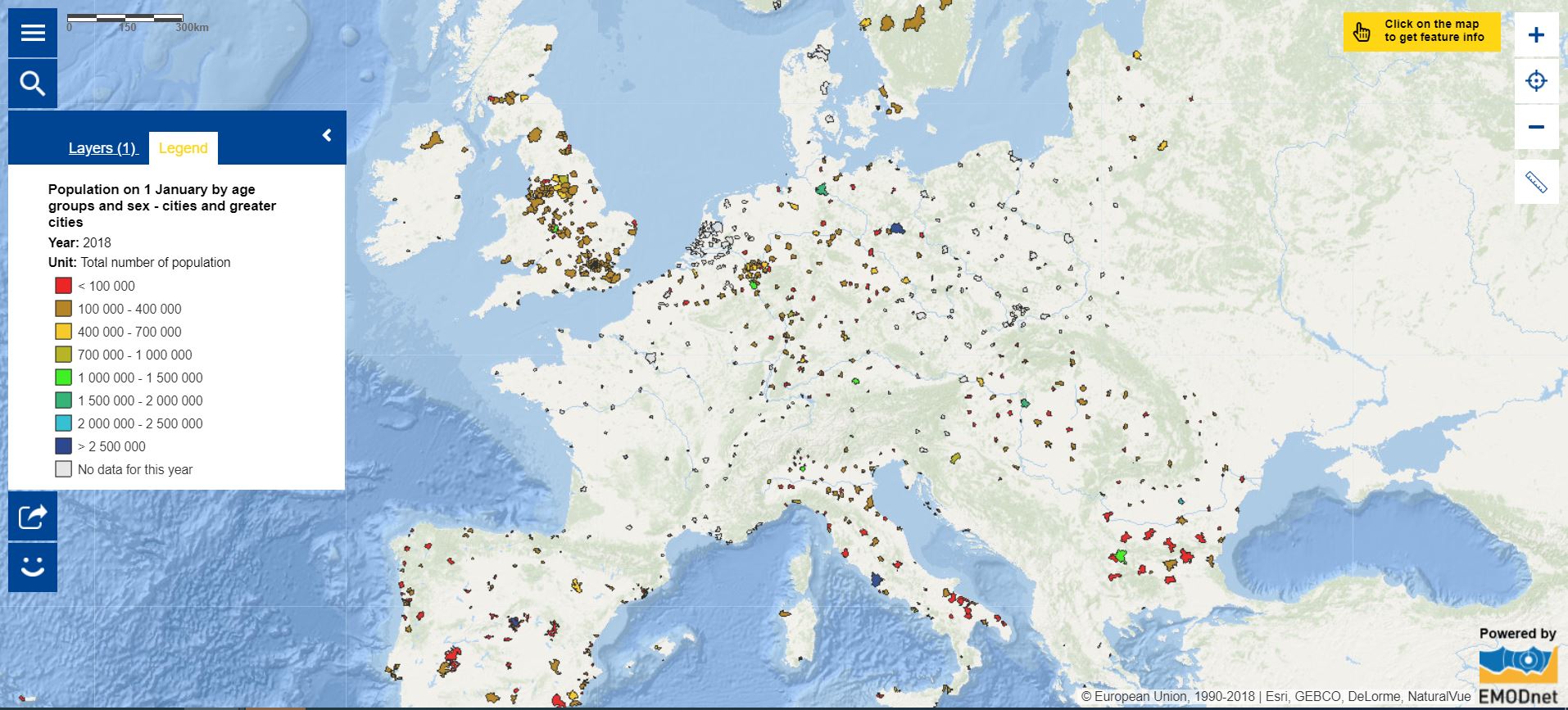 Map Of The Week Population In Cities European Marine Observation And Data Network Emodnet