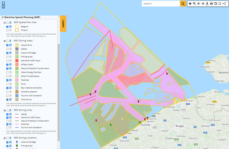 MPS Spatial Plan Area, Zoning Areas, Zoning Lines and Zoning Locations for Belgium on EMODnet Human Activities Portal