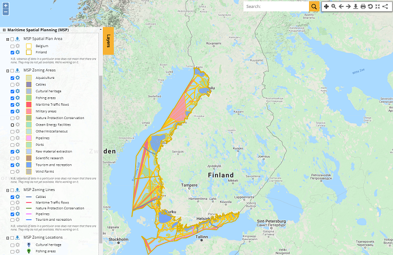 MPS Spatial Plan Area, Zoning Areas, Zoning Lines and Zoning Locations for Finland on EMODnet Human Activities Portal