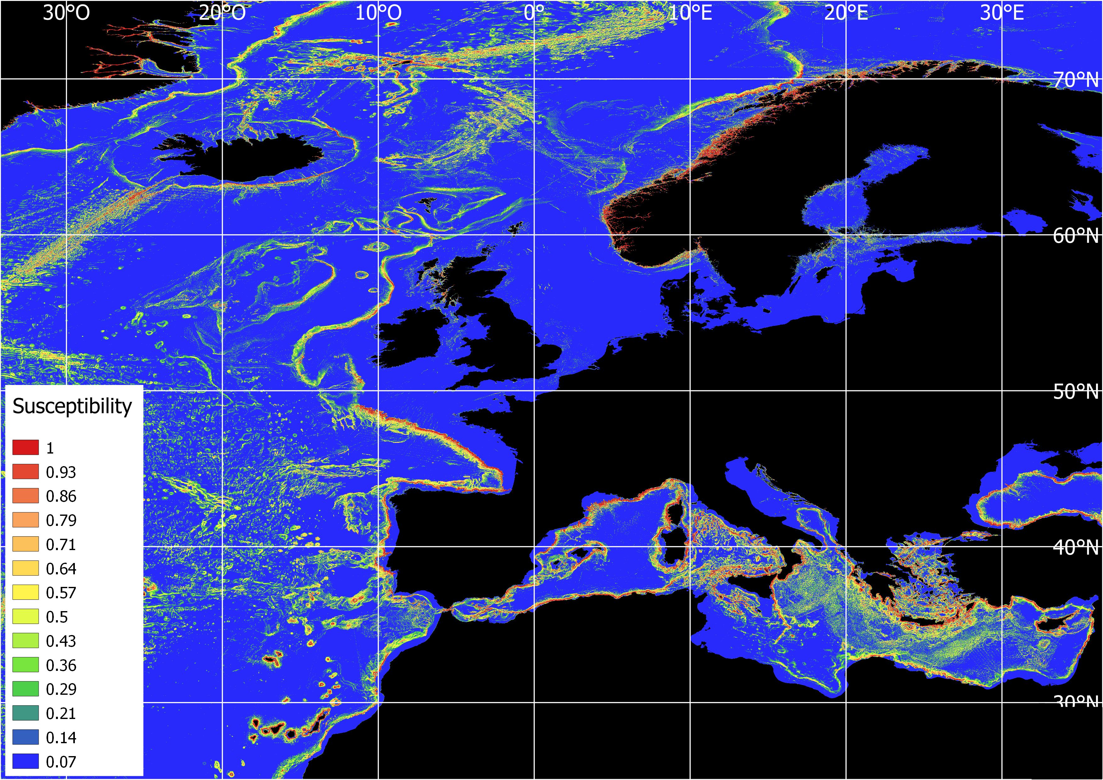 Submarine landslides susceptibility map