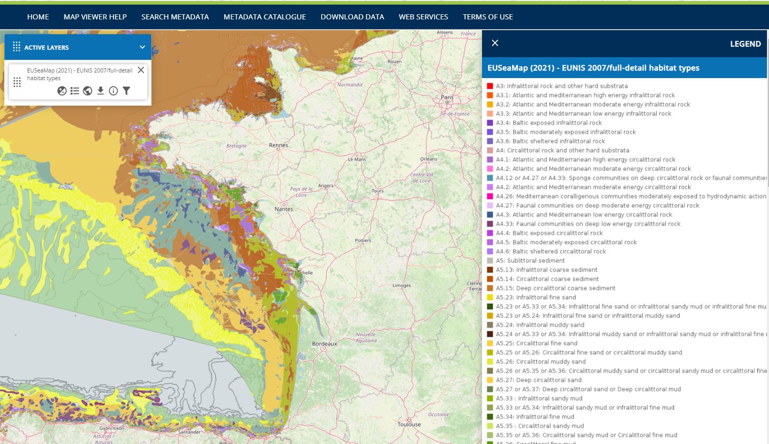 EUSeaMap 2021 in EUNIS 2007 – Bay of Biscay, France