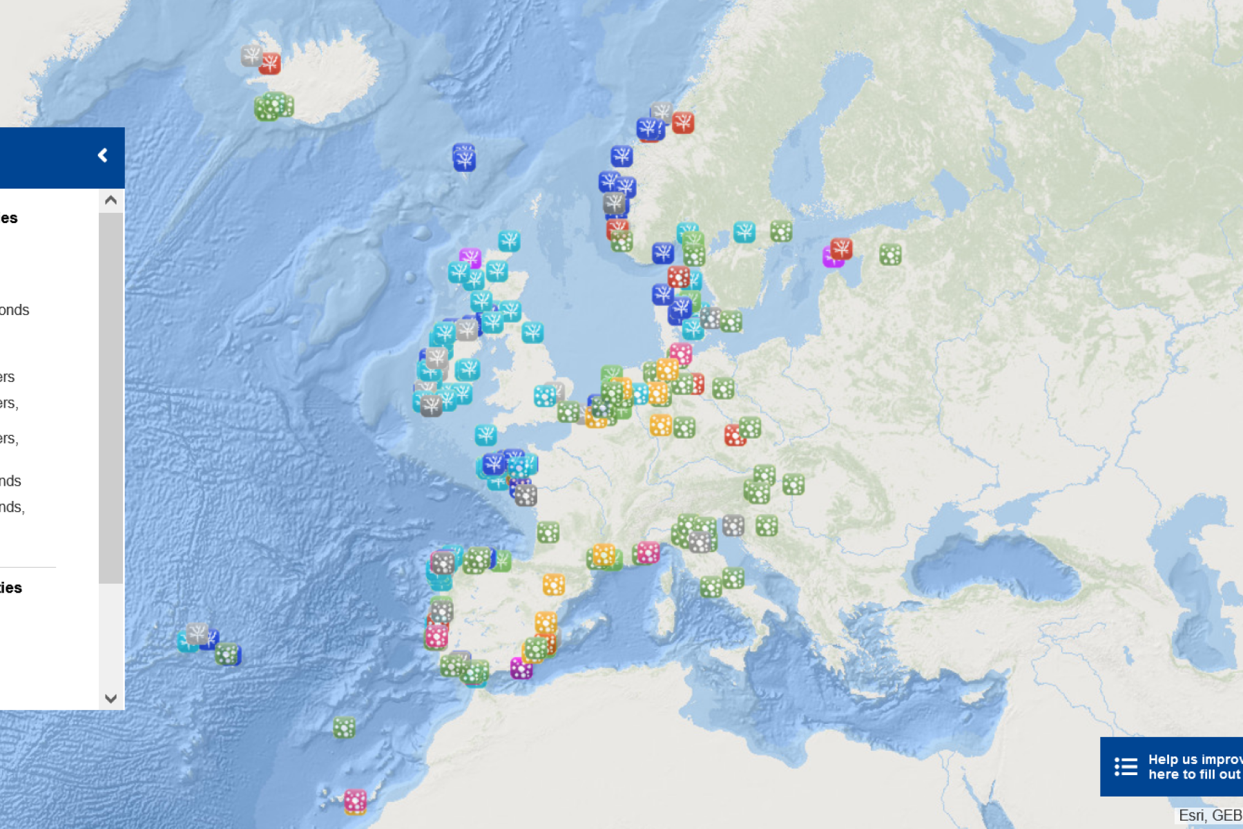This map shows macroalgae and microalgae producing facilities across Europe.