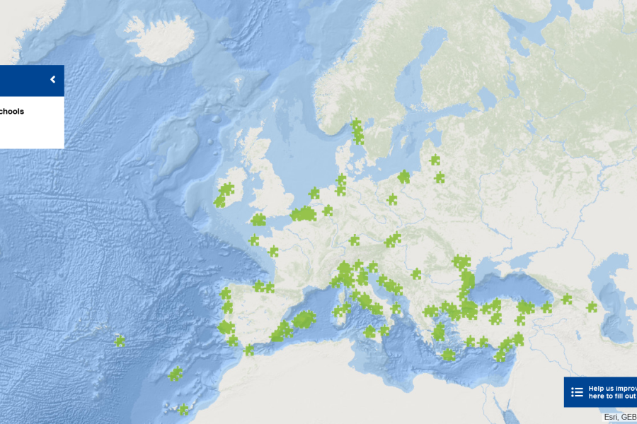 This map shows schools within the Network of European Blue Schools, one of the three communities of the EU4Ocean Coalition with the Youth4Ocean Forum and the EU4Ocean Platform.