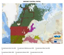Figure 2. The new layers in the EMODnet Map Viewer showing the spatial distribution of the sampling stations included in the aggregated, harmonised and validated ocean eutrophication and acidification datasets.©EMODnet Chemistry
