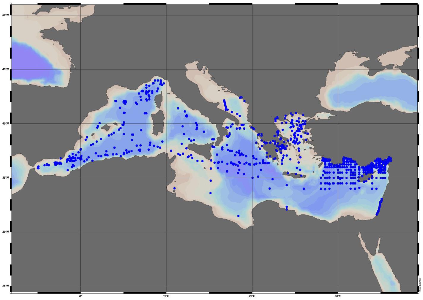 Collection of data of contaminants in water (vertical profiles) within the Mediterranean Sea (©EMODnet Chemistry) Collection of data of contaminants in water (vertical profiles) within the Mediterranean Sea
