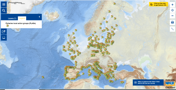 This map shows where the Fisheries Local Action Groups (FLAGs) across Europe are located.