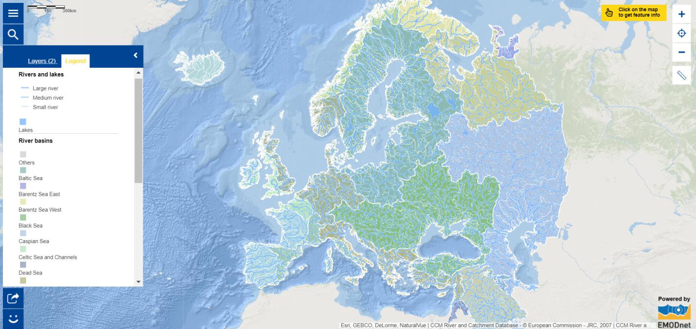 europe map labeled rivers