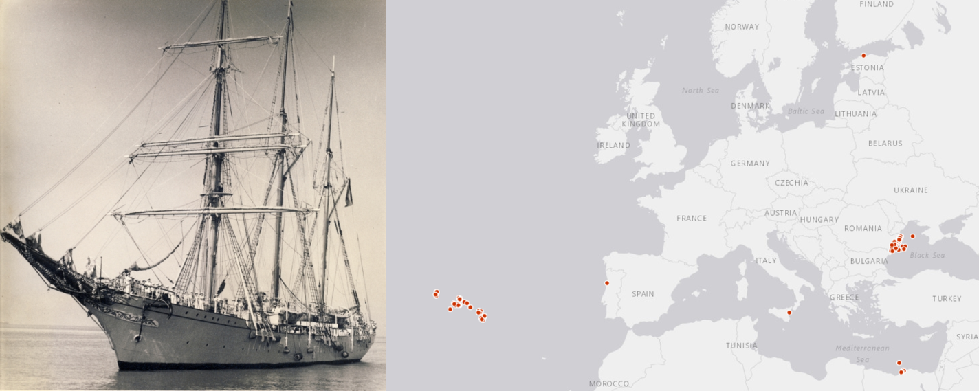 Image of the ship Mercator and skate image with biological data that can be retrieved through citizen science efforts. (Left image: Wikimedia Commons/John Hill - commons.wikimedia.org, CC BY-SA 4.0; Right image: © European Union) 
