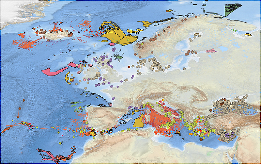 Updated Geological events layers - DTM from EMODnet Bathymetry / data from EMODnet Geology Work Package 6 Geological events and probabilities. ©EMODnet