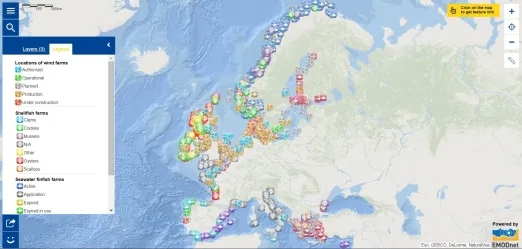 EMODnet Human Activities - Aquaculture and Wind farms Map