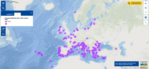 This map shows an overview of the European Maritime Day in my Country 2024 local events in different countries across Europe. These events aim to raise awareness about the importance of the ocean and seas.