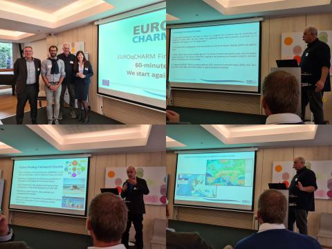 Some of the conference participants talking about the role of EMODnet Chemistry in marine litter data management and the synergies with EUROqCHARM: François Galgani from Ifremer; Georg Hanke from European Commission Joint Research Centre; Alessandra Giorgetti and Matteo Vinci from OGS, Bart Van Bavel from Norwegian Institute for Water Research - NIVA (EUROqCHARM Coordinator)  