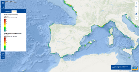 This map shows the maritime traffic on the European seas for sailing and pleasure craft.