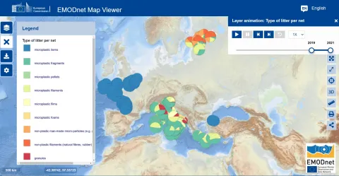 Example of floating microlitter map: Type of litter per net (©EMODnet Chemistry)