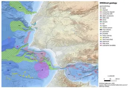 EMODnet Geology map section west and east of Gibraltar. ©EMODnet