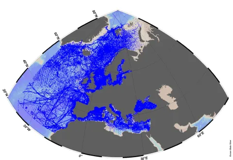 @Alfred Wegener Institute (AWI). Spatial coverage of the EMODnet Chemistry European data collection on eutrophication and acidity
