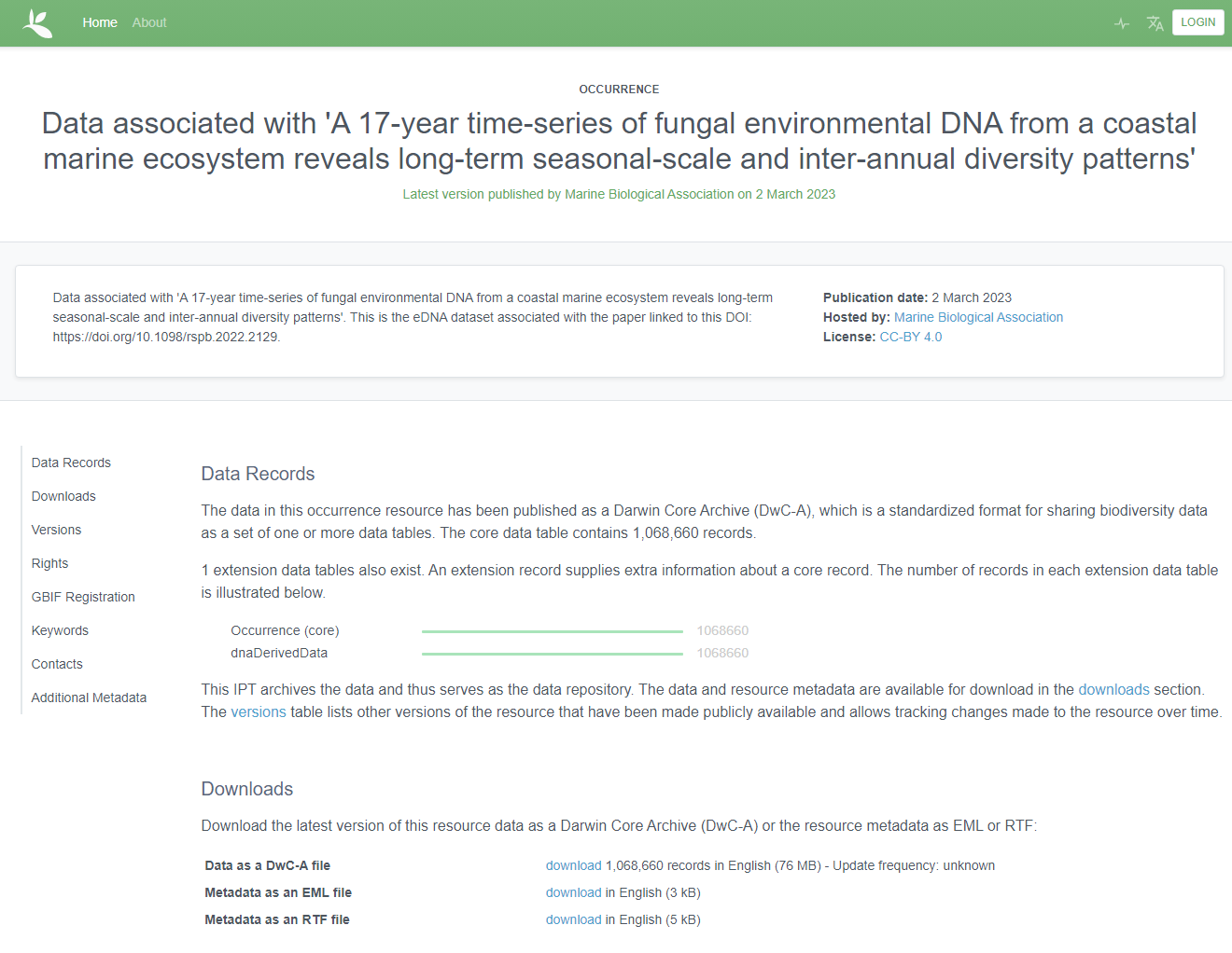 Screenshot of the published eDNA derived occurrence data published through the OBIS-UK platform hosted at the MBA. Credit: Dan Lear, MBA